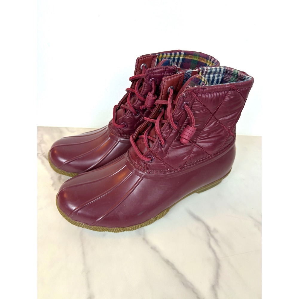 Sperry Saltwater‎ Burgundy Quilted Nylon Duck Boots Womens Water Resistant Rain